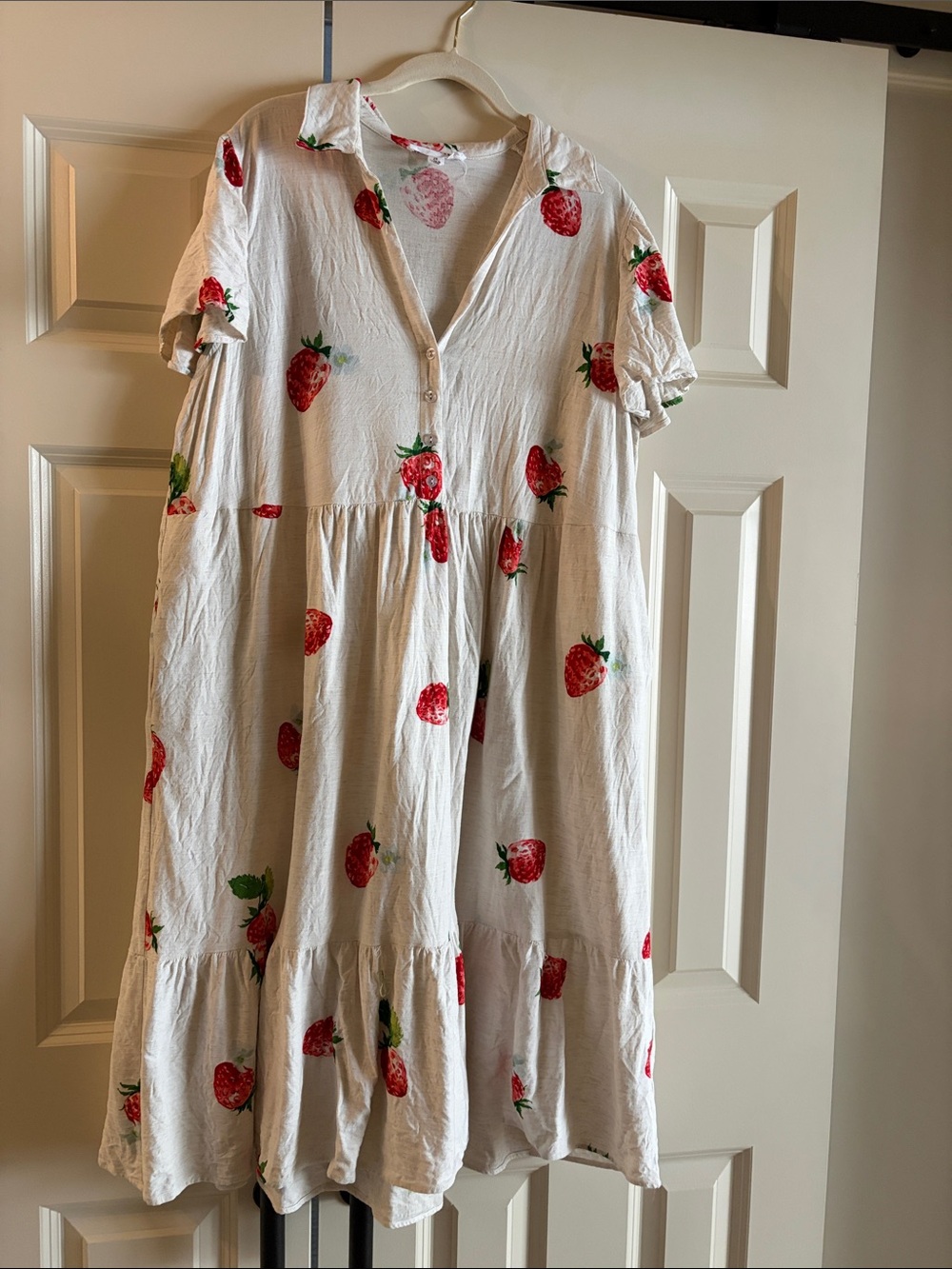 Jane and Delancey White Strawberry-Print Button Front Casual Dress